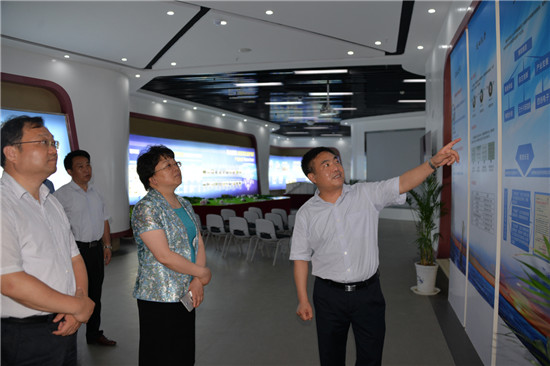 安徽博微长安电子有限公司总经理汪方宝（右一）介绍公司组织架构、业务发展情况。