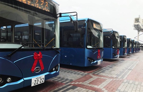 交付日本冲绳的比亚迪纯电动巴士车队
