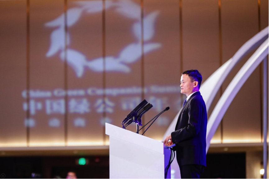 马云在2018中国绿公司年会演讲现场