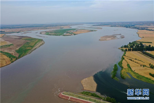 这是6月8日在河南省巩义市拍摄的黄河与伊洛河交汇处（无人机拍摄）。新华社记者 李嘉南 摄