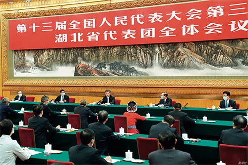 p17 5月24日,中共中央总书记、国家主席、中央军委主席习近平参加十三届全国人大三次会议湖北代表团的审议。