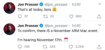 普罗瑟：“11月确定还有一场ARM Mac活动，我听说是在11月17日举办。” 图片来自推特