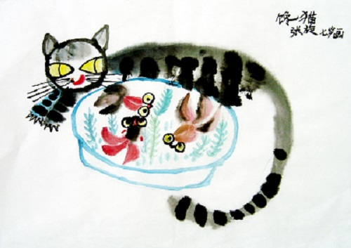 2、馋猫 张小旋 画