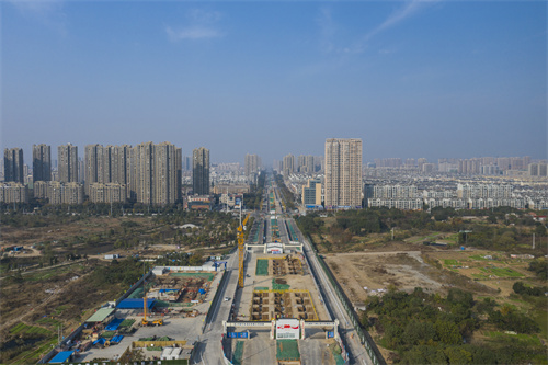 建设中的宁马城际铁路马鞍山段施工现场